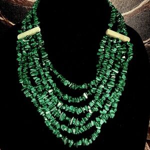 Jay King Sterling Silver 925 Clasp MALACHITE Stone Chip 6-STRAND Beaded Necklace